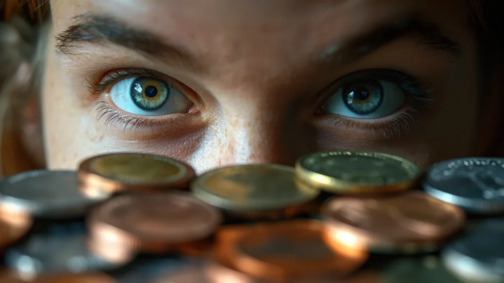 femme regardant des pièces de monnaies